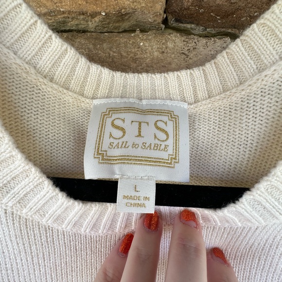 Sail to Sable White and Navy Star Sweater-New - Picture 3 of 3